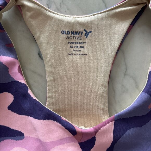 Old Navy Girls Sz XL (14-16) PowerSoft Sports Bra Crop Tank Pink Purple camo - Picture 2 of 4